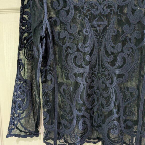 Express Women's Blue Mesh Embroidered Blouse, Size Small - Picture 5 of 12